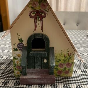 Floral Birdhouse with Green Door